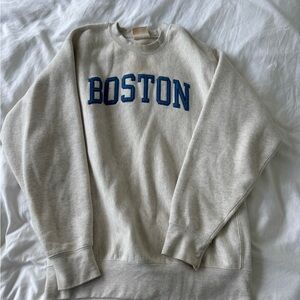Cream Sweatshirt with Blue Boston Lettering